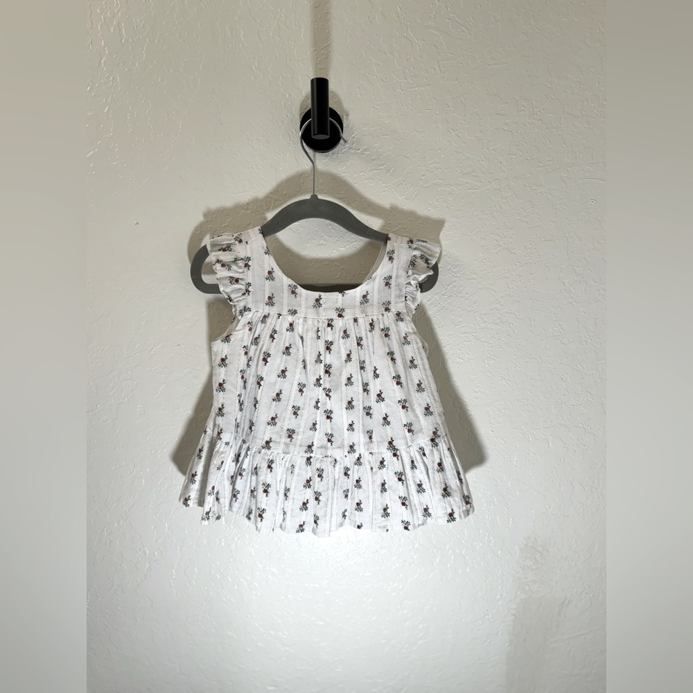 Janie and Jack Jet Ivory Floral Floral Ruffle Top Size 2T